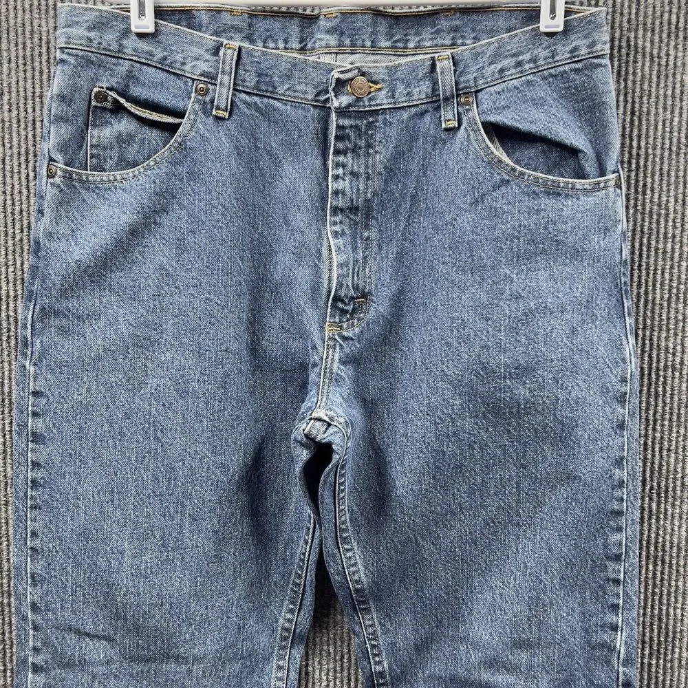 Wrangler Jeans Men 38x32 Blue Denim Pants Straight Leg Regular Fit Cotton Mexico